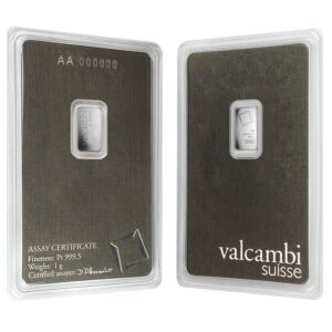 1 Gram Valcambi Platinum Bar For Sale (New w/ Assay)