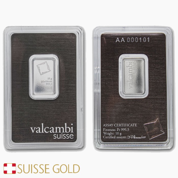 10 Gram Valcambi Platinum Bar For Sale