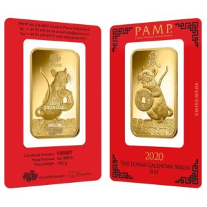100 Gram PAMP Suisse Lunar Rat Gold Ba