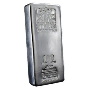 100 oz RMC Republic Metals Silver Bar (Cast, Secondary Market)