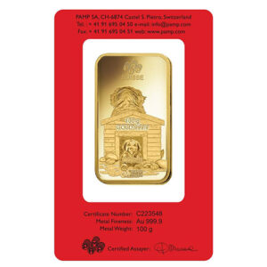 100 Gram PAMP Suisse Lunar Dog Gold Bar (New w/ Assay)