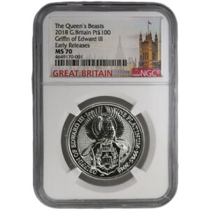 2018 1 oz British Platinum Queens Beast Griffin Coin NGC MS69 ER