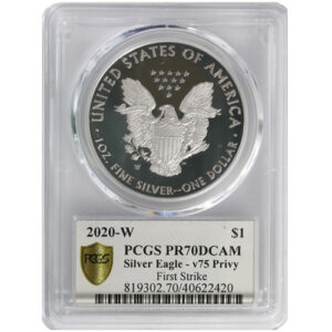 2020-W 1 oz V75 Privy Proof American Silver Eagle Coin PCGS PR70 FS