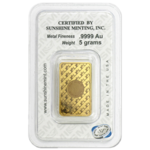 5 Gram Sunshine Gold Bar For Sale (New w/ Assay, MintMark SI)