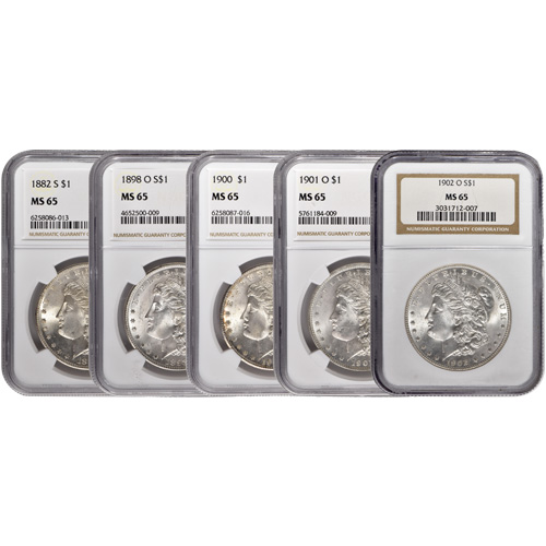 Morgan Silver Dollar 5-Coin Set NGC MS
