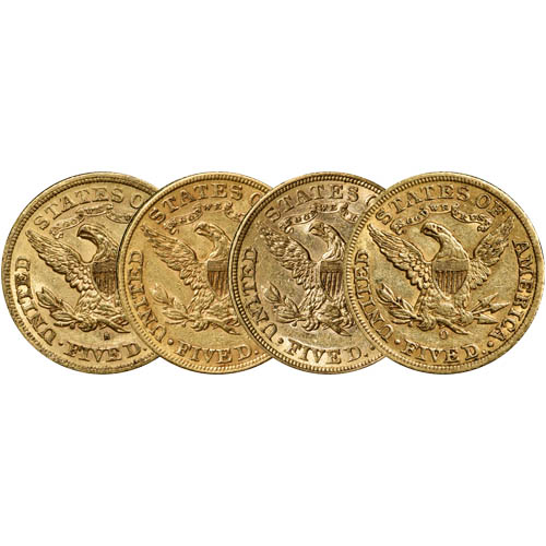 Pre-33 $5 Liberty Gold Half Eagle 4-Coin Set (1838-1899, XF+) (1)
