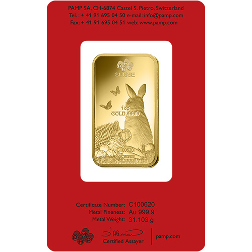 1 oz PAMP Suisse Lunar Rabbit Gold Bar (New w Assay) (2)