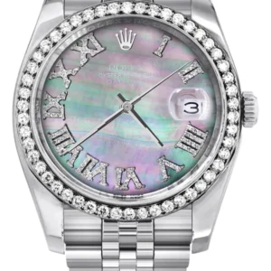 116200 | Hidden Clasp | Diamond Rolex Datejust Watch | 36Mm | Dark Mother Of Pearl Dial | Roman Numeral | Jubilee Band