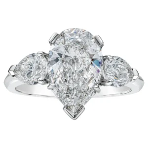 1.88 Carats Pear Shape Diamond Three-Stone Engagement Ring GIA Certified