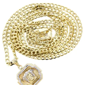 10K Gold Necklace & Gold Medusa Style Pendant | 3.95 Grams