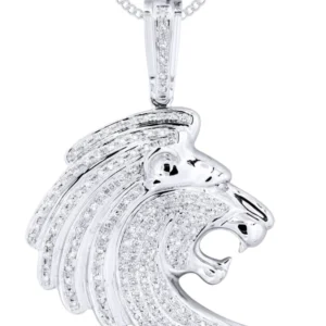 10K White Gold Lion Head Diamond Necklace | 0.79 Carats