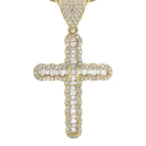 10K Yellow Gold Baguette Cross Necklace | Appx. 13.7 Grams