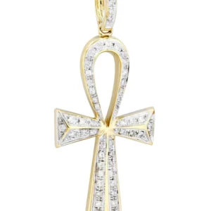 10K Yellow Gold Big Ankh Diamond Necklace | 0.45 Carats