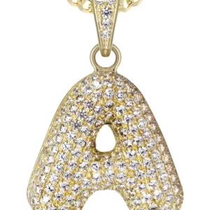 10K Yellow Gold Bubble Letter “A” CZ Necklace | Appx. 13.9 Grams