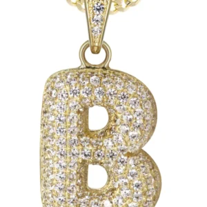 10K Yellow Gold Bubble Letter “B” CZ Necklace | Appx. 13.8 Grams