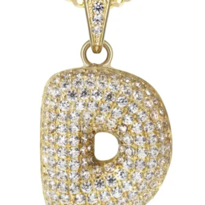 10K Yellow Gold Bubble Letter “D” CZ Necklace | Appx. 13.5 Grams