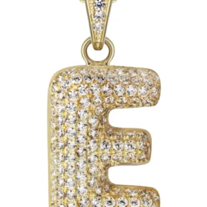 10K Yellow Gold Bubble Letter “E” CZ Necklace | Appx. 13.3 Grams