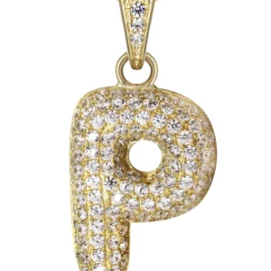 10K Yellow Gold Bubble Letter “P” CZ Necklace | Appx. 12.8 Grams