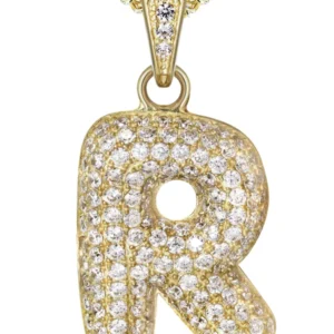 10K Yellow Gold Bubble Letter “R” CZ Necklace | Appx. 13.6 Grams