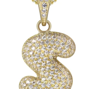 10K Yellow Gold Bubble Letter “S” CZ Necklace | Appx. 13.6 Grams