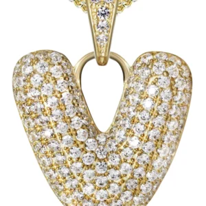 10K Yellow Gold Bubble Letter “V” CZ Necklace | Appx. 13.1 Grams