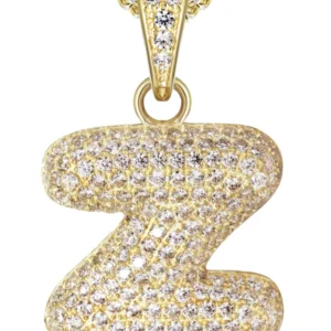 10K Yellow Gold Bubble Letter “Z” CZ Necklace | Appx. 15 Grams