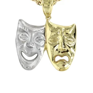 10K Yellow Gold Comedy & tragedy Masks Necklace | Appx. 15.1 Grams