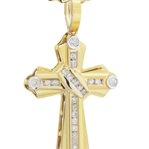 10K Yellow Gold Cross Diamond Necklace | 0.57 Carats