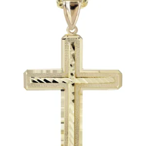 10K Yellow Gold Diamond Cut Cross Necklace | Appx. 13.4 Grams