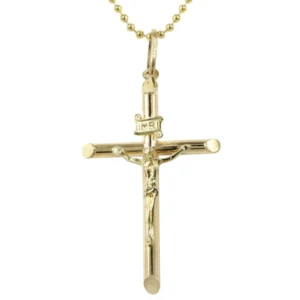 10K Yellow Gold Dog Tag Cross / Crucifix Necklace | Appx. 9.1 Grams