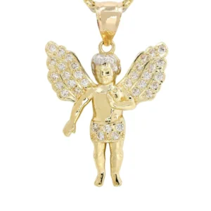 10K Yellow Gold Pave Angel Necklace | Appx. 8.5 Grams