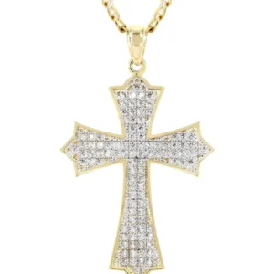 10K Yellow Gold Pave Cross Necklace | Appx. 9.4 Grams