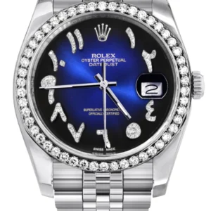 116200 | Hidden Clasp | Diamond Rolex Datejust Watch | 36Mm | Blue Black Arabic Diamond Dial | Jubilee Band