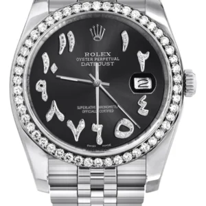 116200 | Hidden Clasp | Diamond Rolex Datejust Watch | 36 MM | Custom Arabic Diamond Dial | Jubilee Band | Diamond Bezel