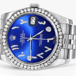 116200 | Hidden Clasp | Diamond Rolex Datejust Watch | 36Mm | Royal Blue Arabic Diamond Dial | Jubilee Band