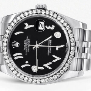 116200 | Hidden Clasp | Diamond Rolex Datejust Watch | 36Mm | Black Arabic Diamond Dial | Jubilee Band