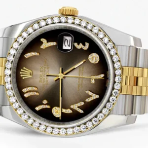 116233 | Hidden Clasp | Gold & Steel Rolex Datejust Watch | 36Mm | Brown Arabic Diamond Dial | Jubilee Band