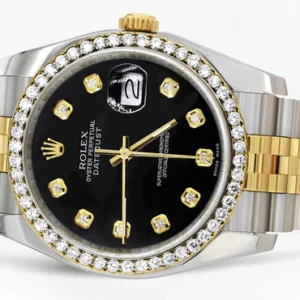 116233 | Hidden Clasp | Gold Rolex Datejust Watch | 36Mm | Black Dial | Jubilee Band