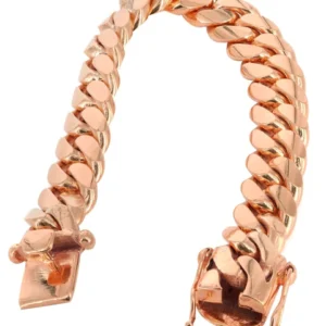 14K Rose Gold Bracelet Solid Miami Cuban Link
