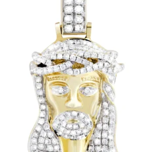 14K Yellow Gold Jesus Head Diamond Necklace | 0.88 Carats