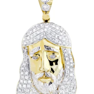 14K Yellow Gold Jesus Head Diamond Necklace | 1.16 Carats