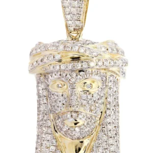 14K Yellow Gold Jesus Head Diamond Necklace | 2.08 Carats