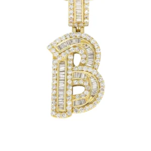 14K Yellow Gold Letter “B” Baguette Diamond Necklace | 2.15 Carats