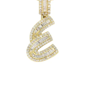 14K Yellow Gold Letter “E” Baguette Diamond Necklace | 1.96 Carats