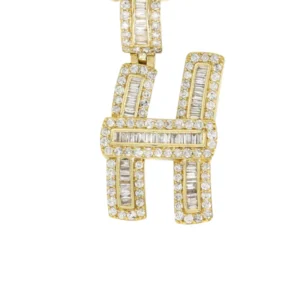 14K Yellow Gold Letter “H” Baguette Diamond Necklace | 2.02 Carats