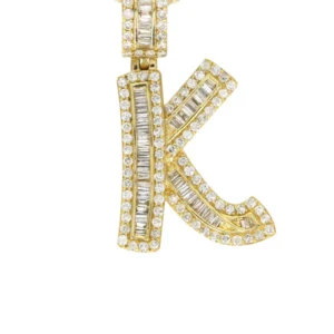 14K Yellow Gold Letter “K” Baguette Diamond Necklace | 2.17 Carats