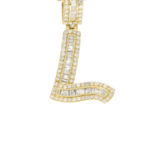 14K Yellow Gold Letter “L” Baguette Diamond Necklace | 1.55 Carats