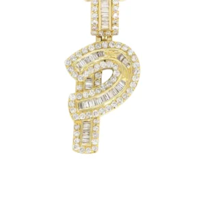 14K Yellow Gold Letter “P” Baguette Diamond Necklace | 1.72 Carats