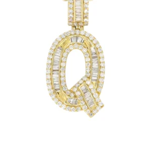 14K Yellow Gold Letter “Q” Baguette Diamond Necklace | 2.22 Carats