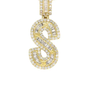 14K Yellow Gold Letter “S” Baguette Diamond Necklace | 1.96 Carats